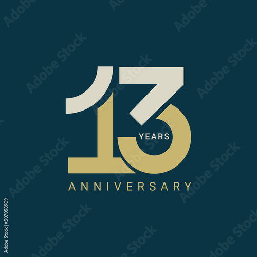 13 Year Anniversary Logo, 13th birthday, Golden Color, Vector Template Design element for invitation, wedding, jubilee and greeting card illustration. photo