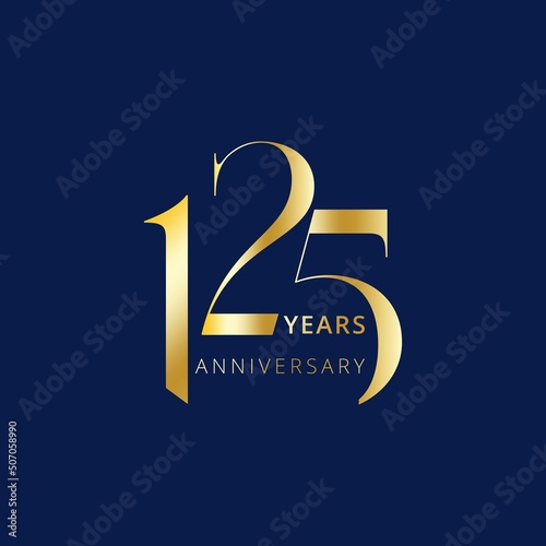 125 Year Anniversary Logo, Golden Color, Vector Template Design element for birthday, invitation, wedding, jubilee and greeting card illustration.