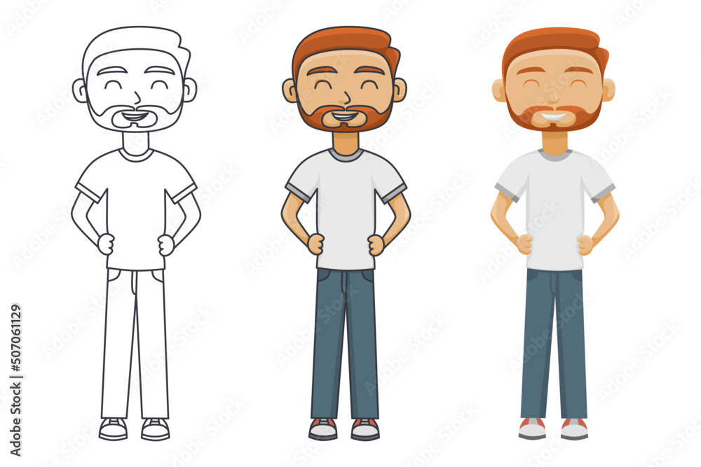 flat illustration set of man with orange hair and beard smiling and standing in confident pose flat illustration set of man with orange hair and beard smiling and standing in confident pose