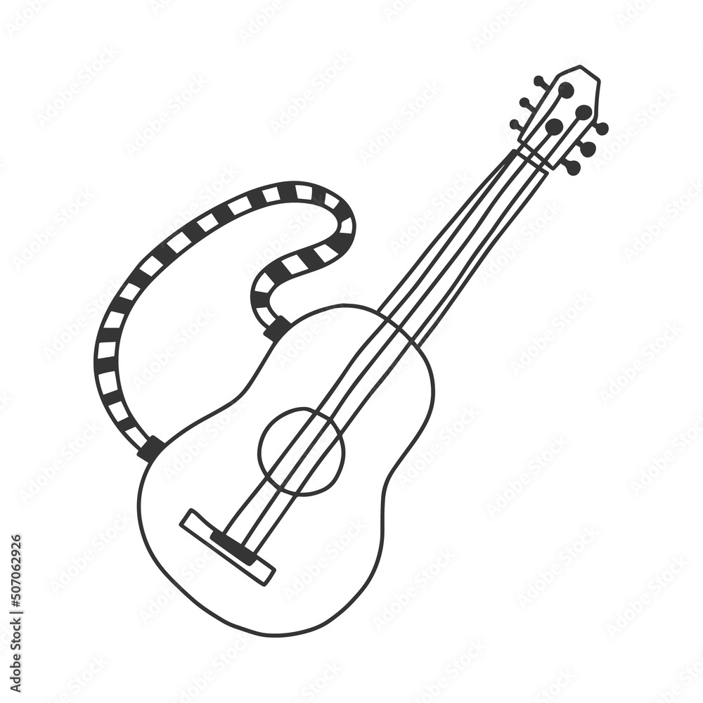Acoustic guitar icon in doodle style. Hand drawn illustration. Vector cartoon classic guitar or ukulele. Acoustic guitar icon in doodle style. Hand drawn illustration. Vector cartoon classic guitar or ukulele.