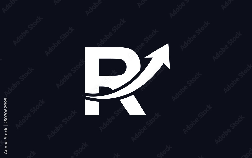 Growth arrow icon and financial logo design vector with the letters and alphabets R