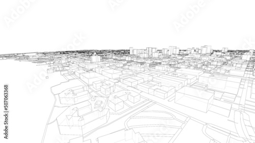 Cityscape Sketch. Vector rendering of 3d