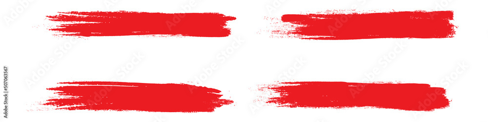 Red brush stroke set isolated on background. Collection of trendy brush stroke vector for red ink paint, grunge backdrop, dirt banner, watercolor design and dirty texture. Brush stroke vector