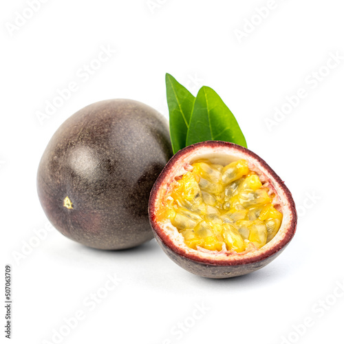 Fresh passion fruit on white background