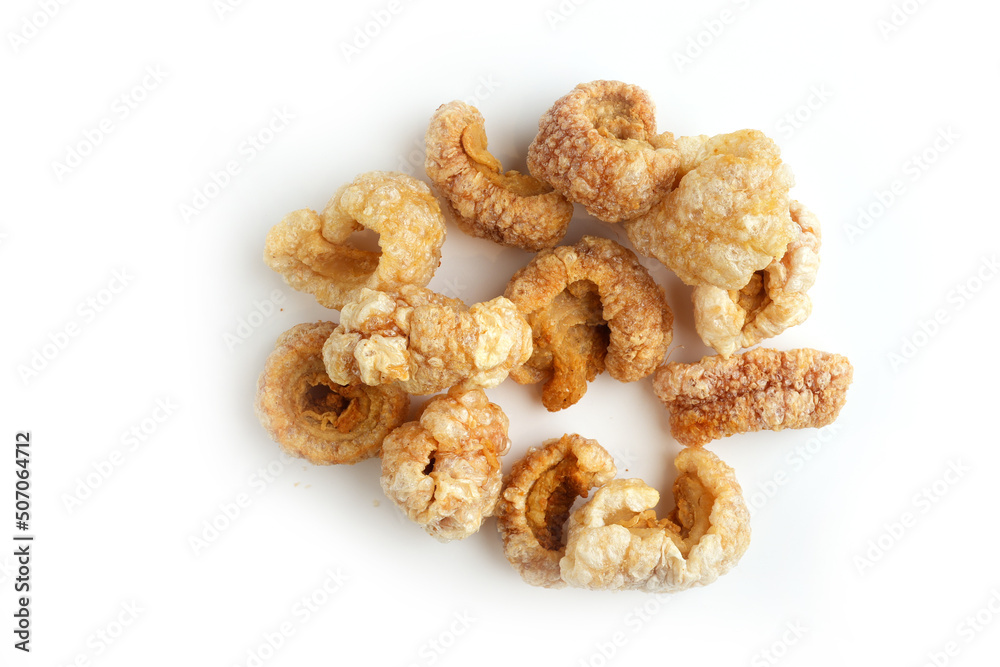Top View Pork Crackling On White Background. Top View Pork Crackling On White Background.