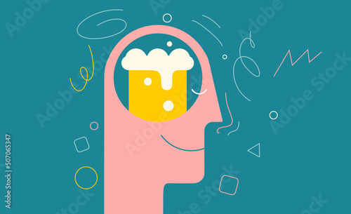 Beer. Drunk person. Vector illustration. Simple, modern style. Background for cover, poster, animation.