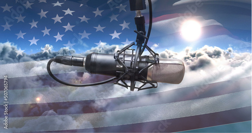 American flag with microphone 