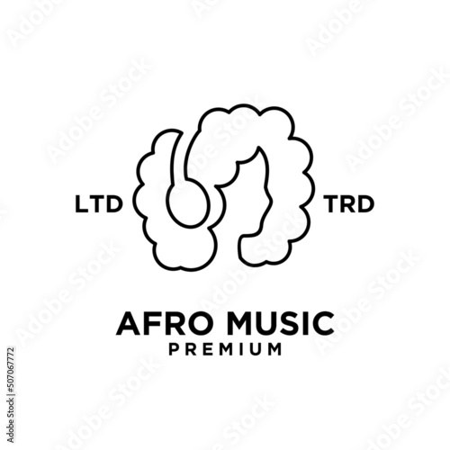 afro music vector logo design curly hair woman using headphone