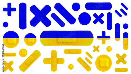 Ukraine Flag color with Various Strips of ADHESIVE BANDAGES PLASTER