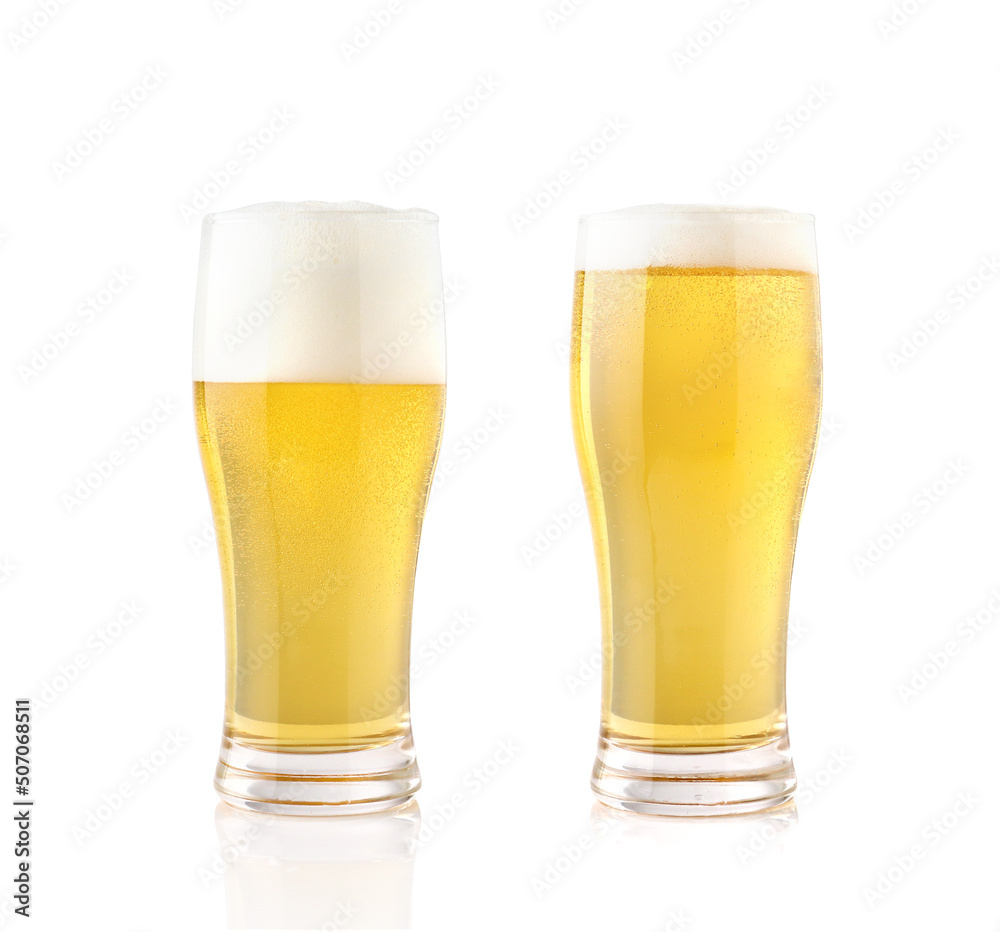 Set of beer with bubbles in glass isolated on white background Set of beer with bubbles in glass isolated on white background