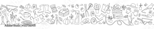 Gardening, preparing spring season, seedlings, growing farm vegetables, garden tools