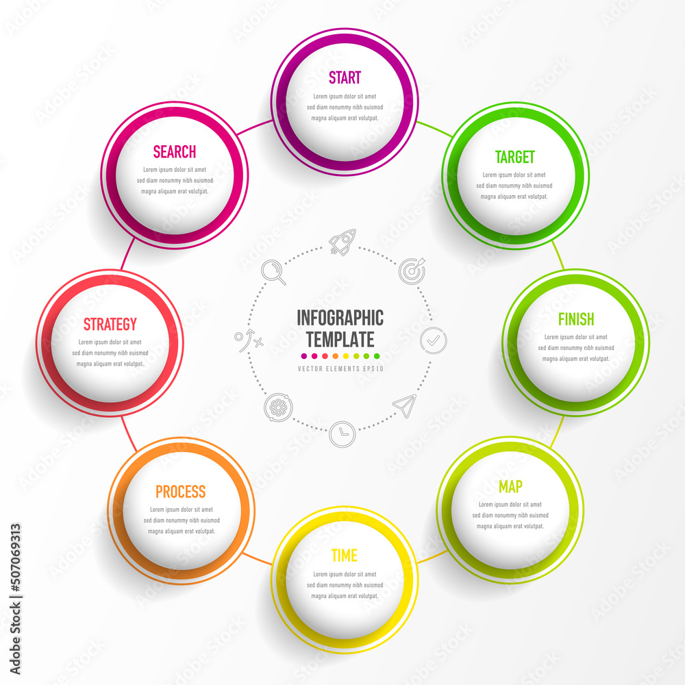 Timeline infographic design with 8 options or steps. Infographics for business concept. Can be used for presentations workflow layout, banner, process, diagram, flow chart, info graph, annual report. Timeline infographic design with 8 options or steps. Infographics for business concept. Can be used for presentations workflow layout, banner, process, diagram, flow chart, info graph, annual report.