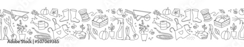 Gardening, preparing spring season, seedlings, growing farm vegetables, garden tools