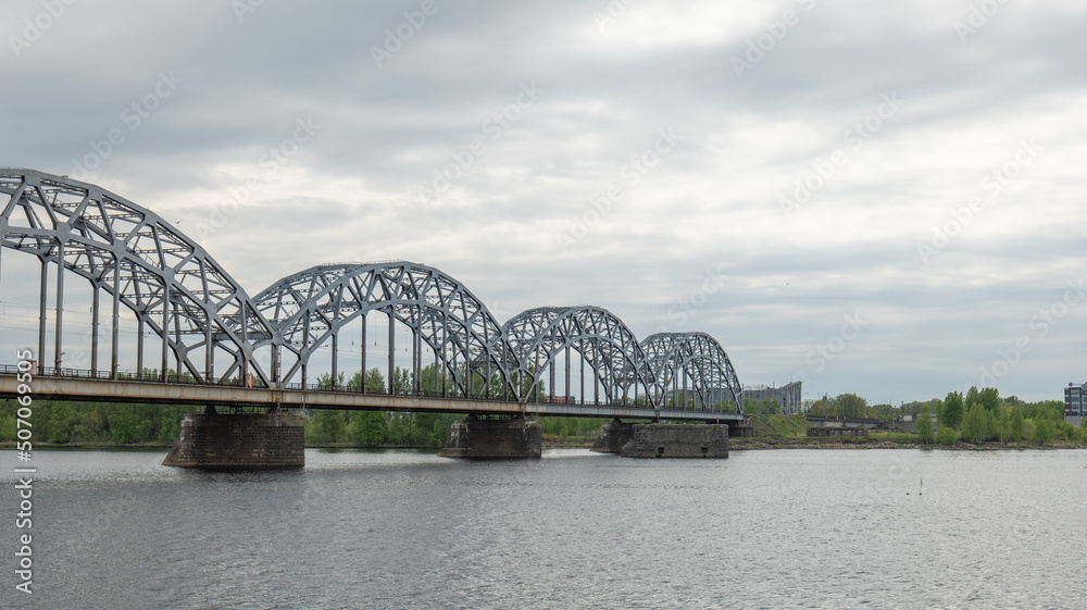 Naklejka premium Bridges, architecture and view of Riga, Latvia