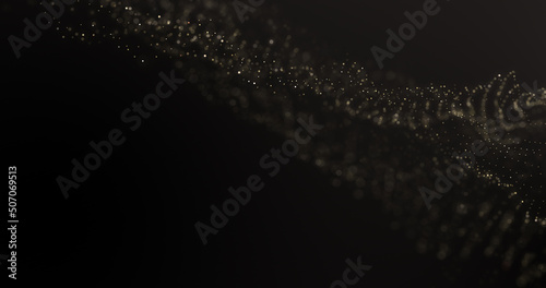 Abstract particle golden luxury collection. Dark black background with glowin...