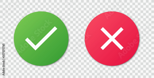 Accepted/Rejected, Approved/Disapproved, Yes/No, Right/Wrong, Green/Red, Correct/False, Ok/Not Ok - vector mark symbols in green and red.