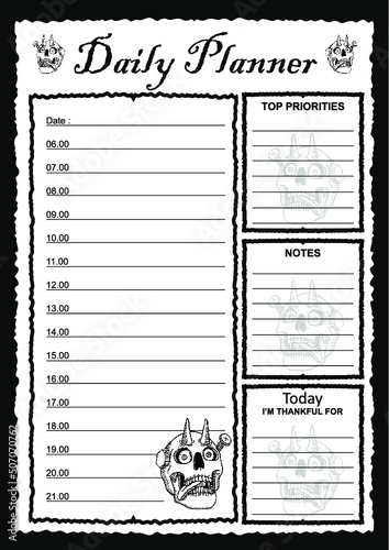 Daily Plan design with creepy horned demon skull Illustration theme