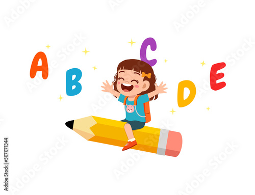 little kid riding a pencil and fly