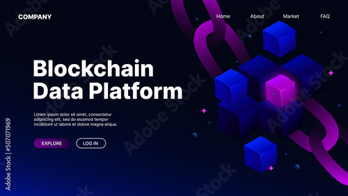 Blockchain Data Platform. Landing Page Template. Vector illustration