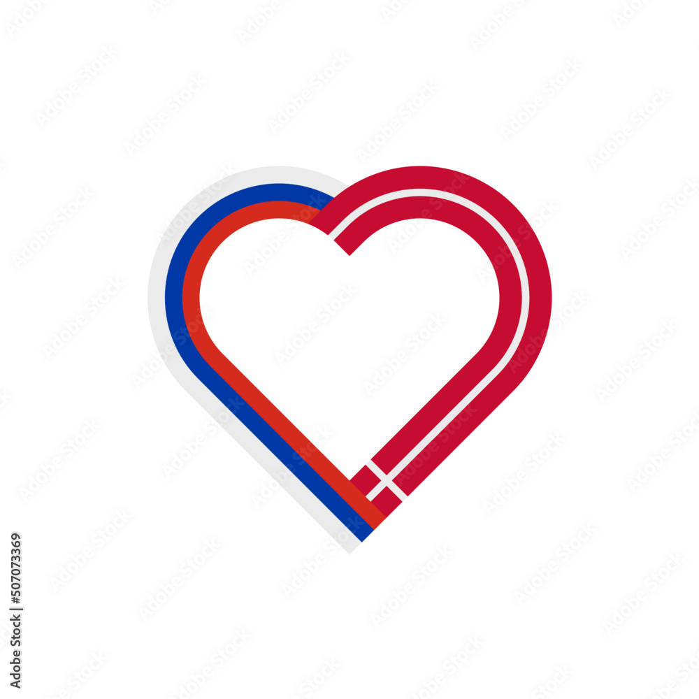 unity concept. heart ribbon icon of russia and denmark flags. vector illustration isolated on white background unity concept. heart ribbon icon of russia and denmark flags. vector illustration isolated on white background