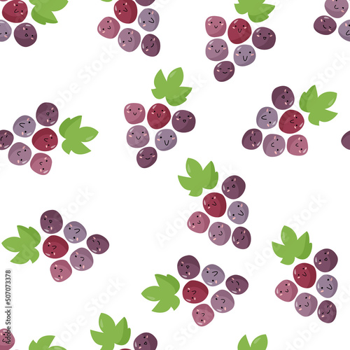 Simple kids background with smiling grape. Flat style vector seamless pattern.