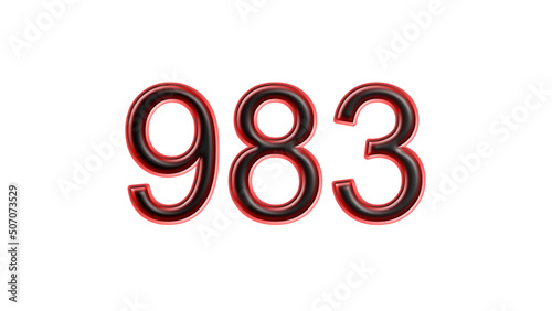 red 983 number 3d effect white background