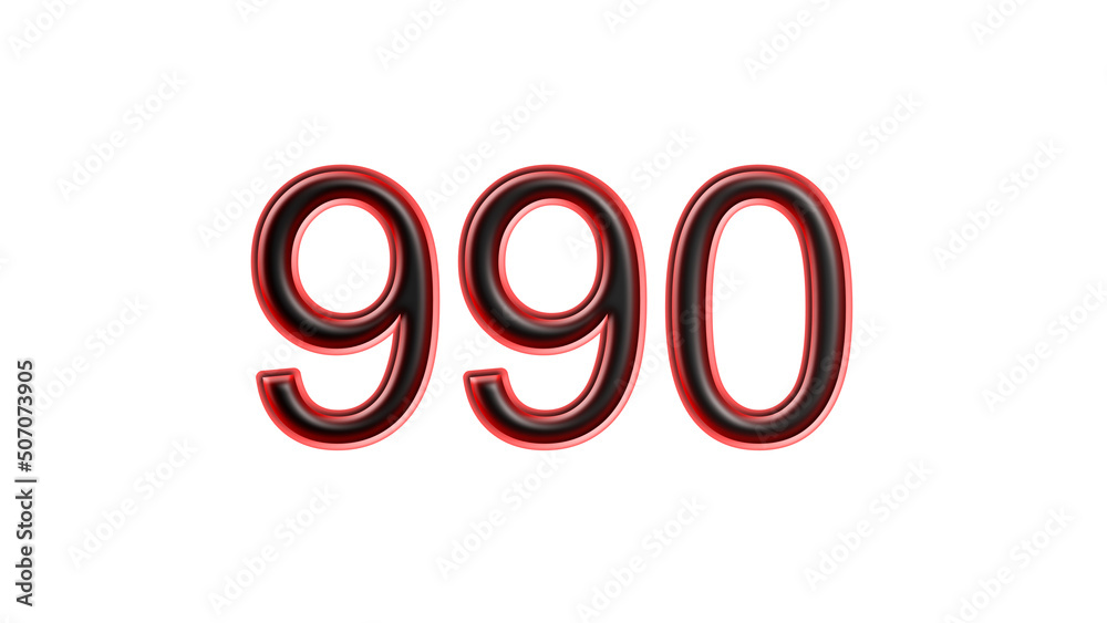 red 990 number 3d effect white background red 990 number 3d effect white background