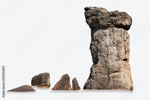 Rocks are large blocks of natural origin. Grouped in the mountains in nature on a white background.