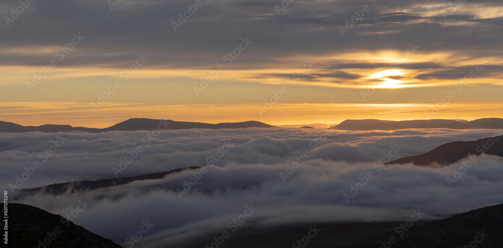 Rhinogydd mountain scene over the Snowdonia mountains with cloud inversion