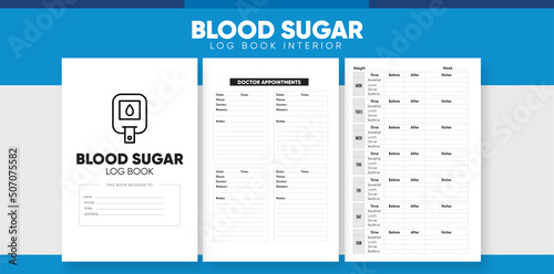Diabetes Log Book KDP interior printable sheet: 2 Years Weekly blood sugar log book for diabetics Record Tracker