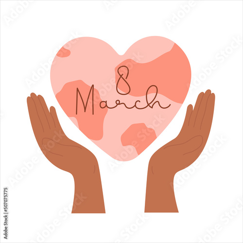 world icon in female hands. symbol for women s day. International womens day concept. editable vector.