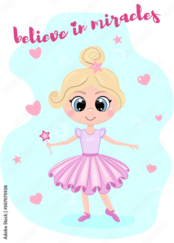 cute card, print, background with a picture of a girl. believe in miracles cute card, print, background with a picture of a girl. believe in miracles