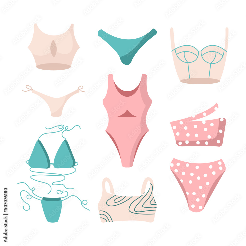 woman bikini swimwear set summer pool party vector isolated woman bikini swimwear set summer pool party vector isolated
