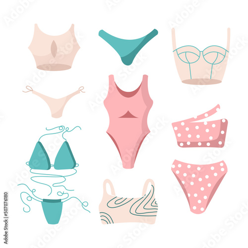 woman bikini swimwear set summer pool party vector isolated