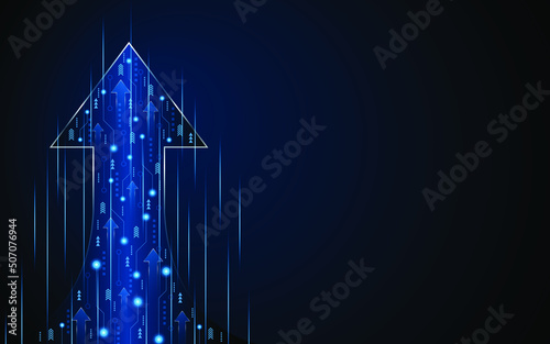 Abstract up arrow on dark blue background. Business growth or investment ideas. blue arrow technology background

