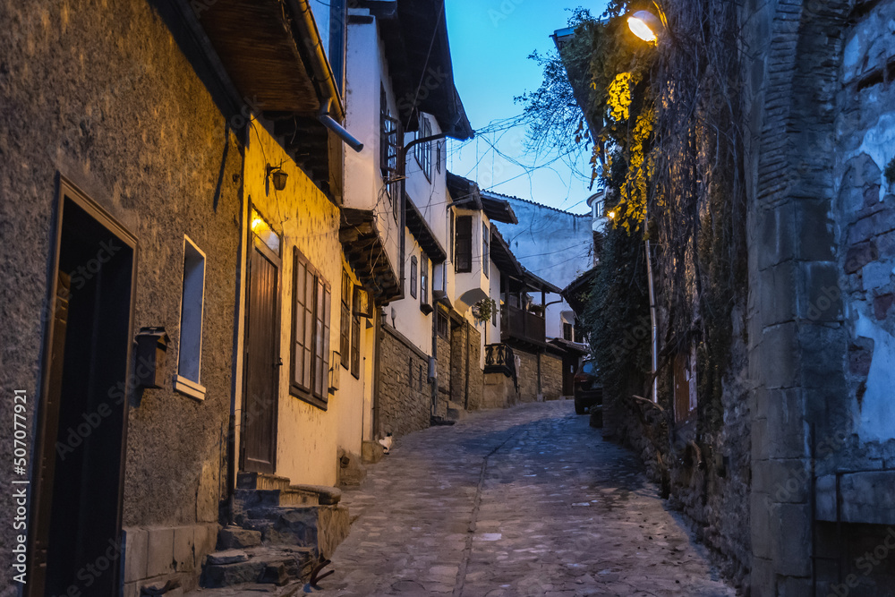 Narrow street in old part of Veliko Tarnovo city, Bulgaria