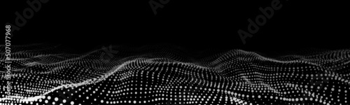 Abstract futuristic wave with moving dots. Flow of particles. Vector cyber technology illustration. © estar 2020