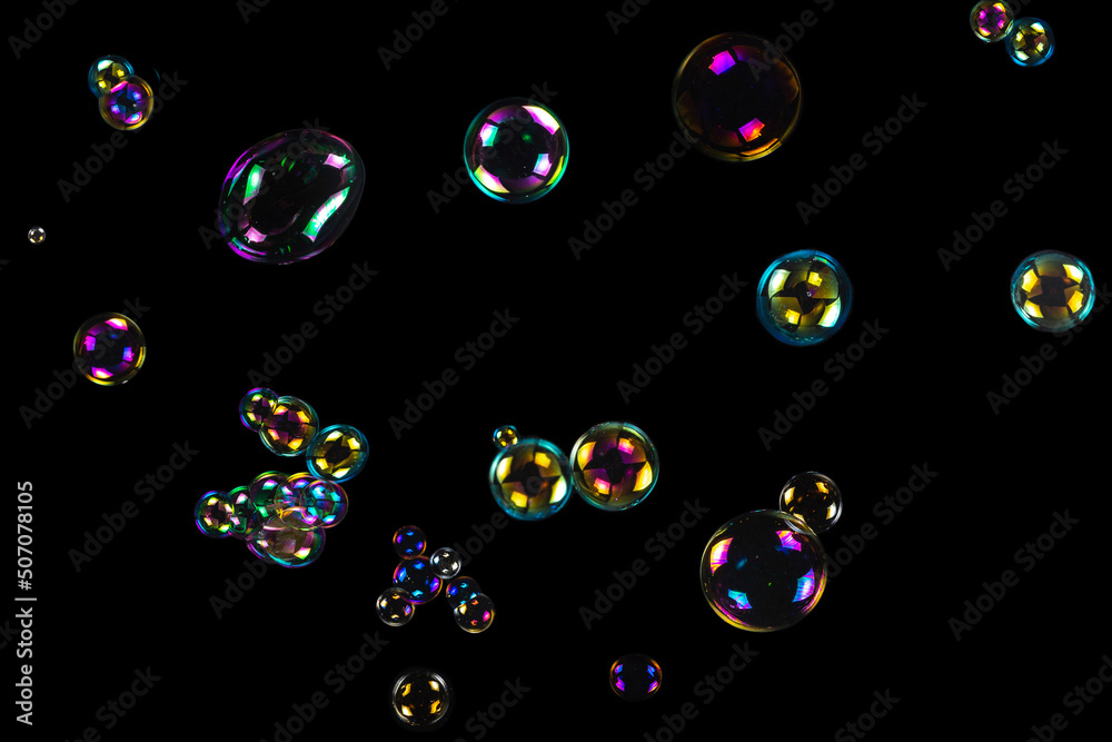 Soap bubbles isolated on a black background Soap bubbles isolated on a black background
