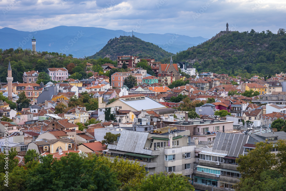 Hills called Danov, Youth and Liberators and Old Town of Plovdiv, Bulgaria