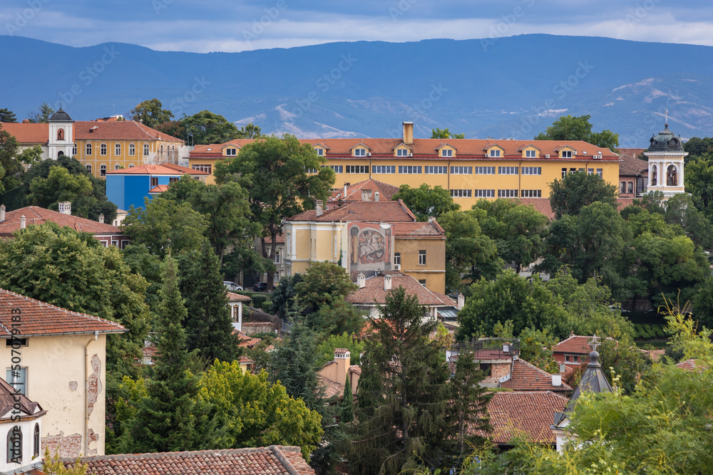 Buildings seen from Nebet Hill in Plovdiv city, Bulgaria
