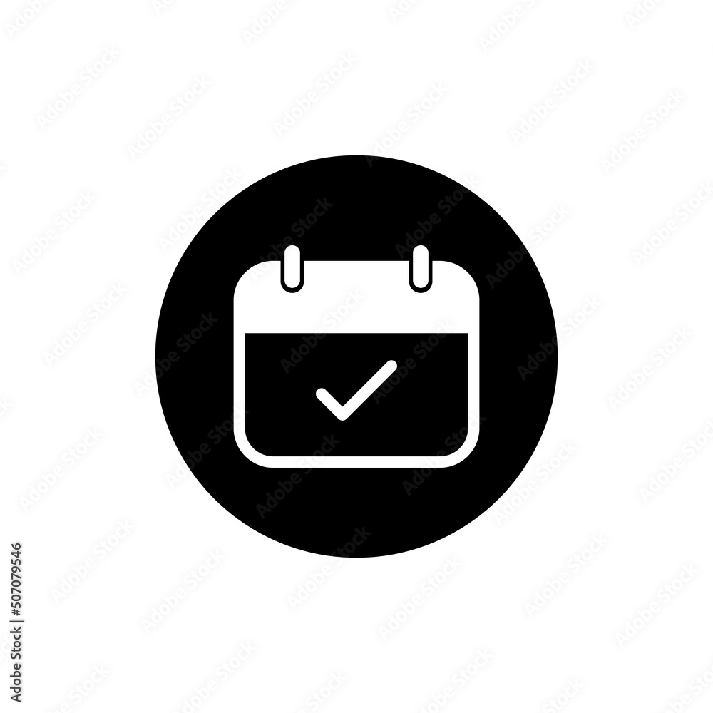 Calendar with tick in black round Calendar with tick in black round