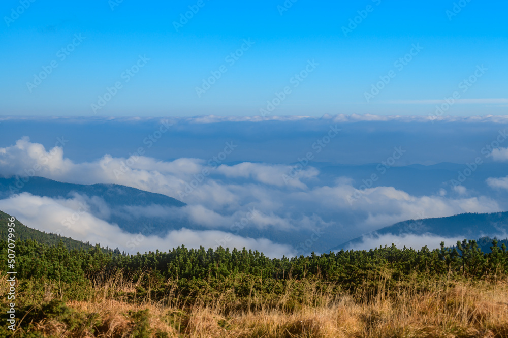 Real mornings in the Carpathians near Lake Nesamovyto, Mount Turkul and the environment.