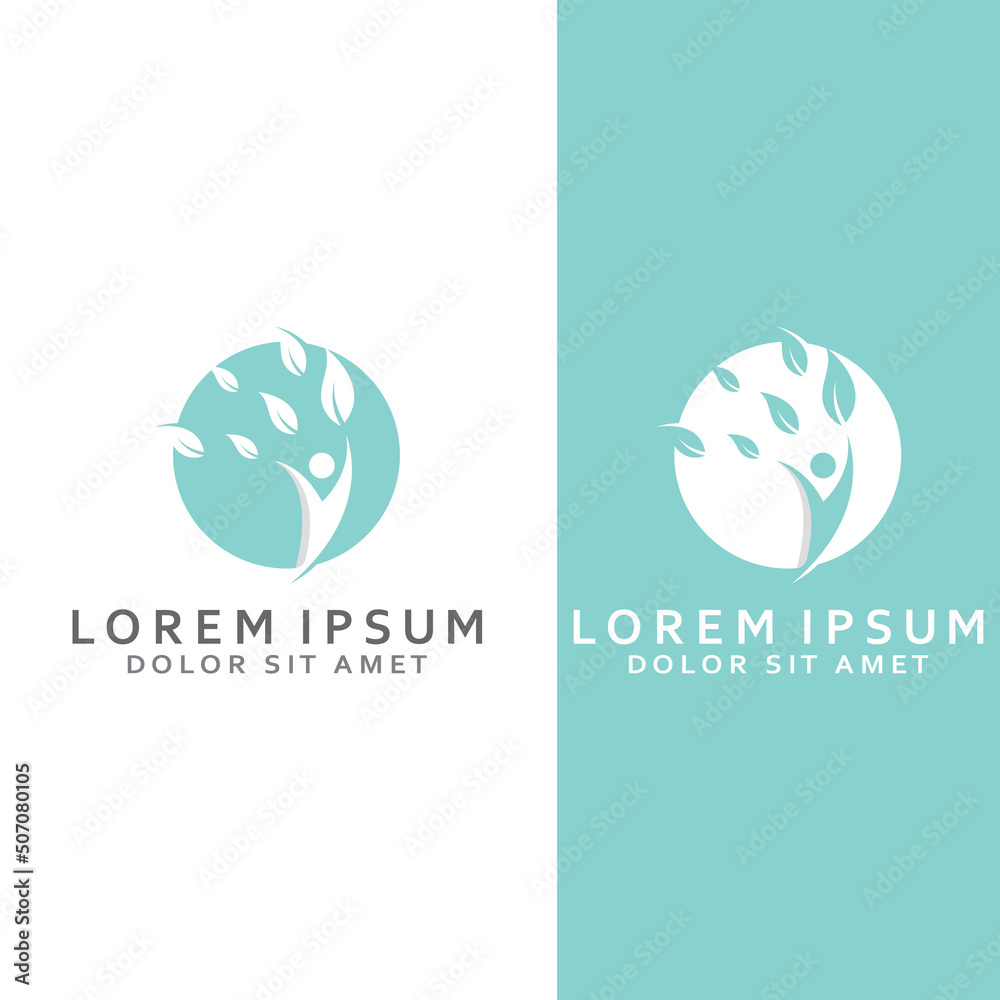 Human nature leaf logo. Leaf and human combination logo with template illustration vector concept.