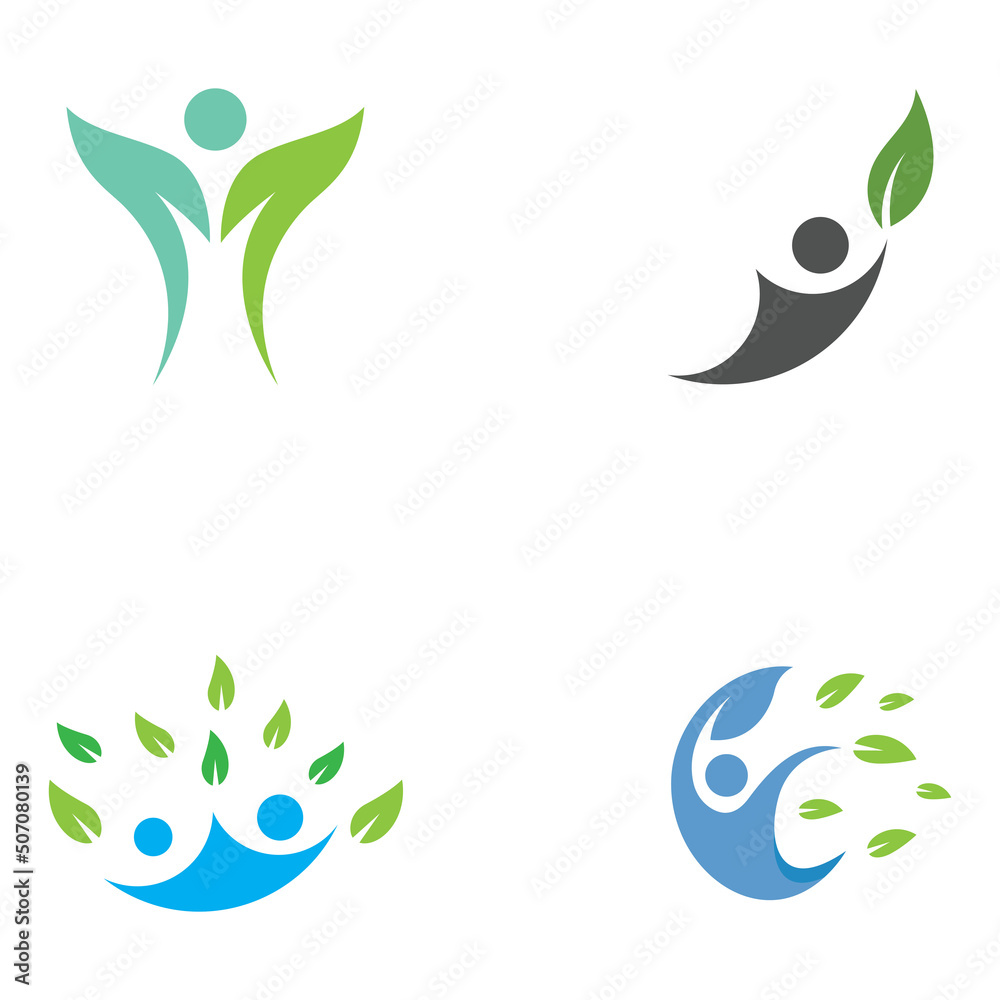 Human nature leaf logo. Leaf and human combination logo with template illustration vector concept.