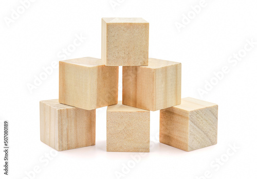 Wooden geometric cube blocks isolated