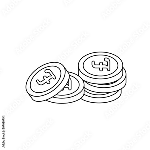 Pound coin handful in line style. Vector illustration