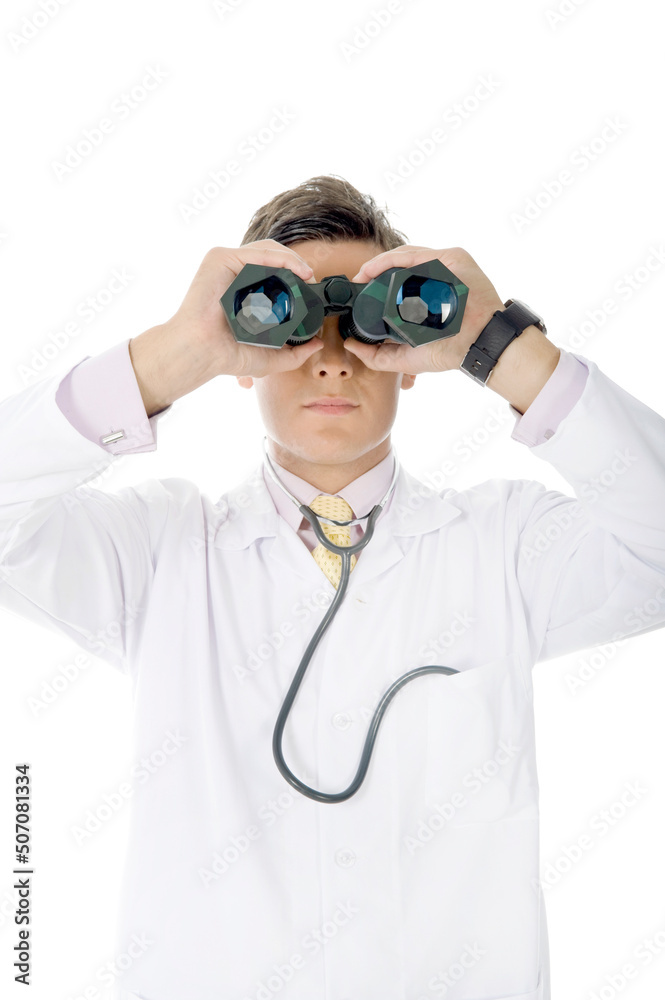 Professional Doctor is Diagnosing a Disease on Isolated White Background Professional Doctor is Diagnosing a Disease on Isolated White Background