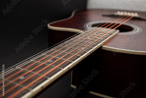 Guitar details on black background