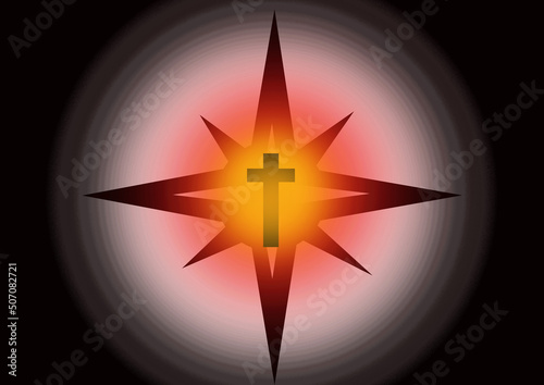 Christian cross symbol in the center of the compass.