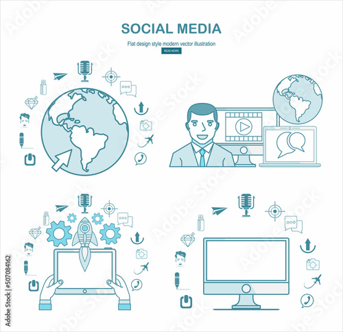 Social media. Flat design modern vector illustration concept. © nikvector